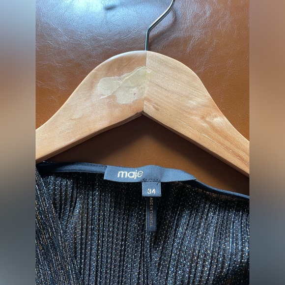 Maje Metallic Mini Dress Gold Black long sleeve size xs size 34 - Picture 3 of 4